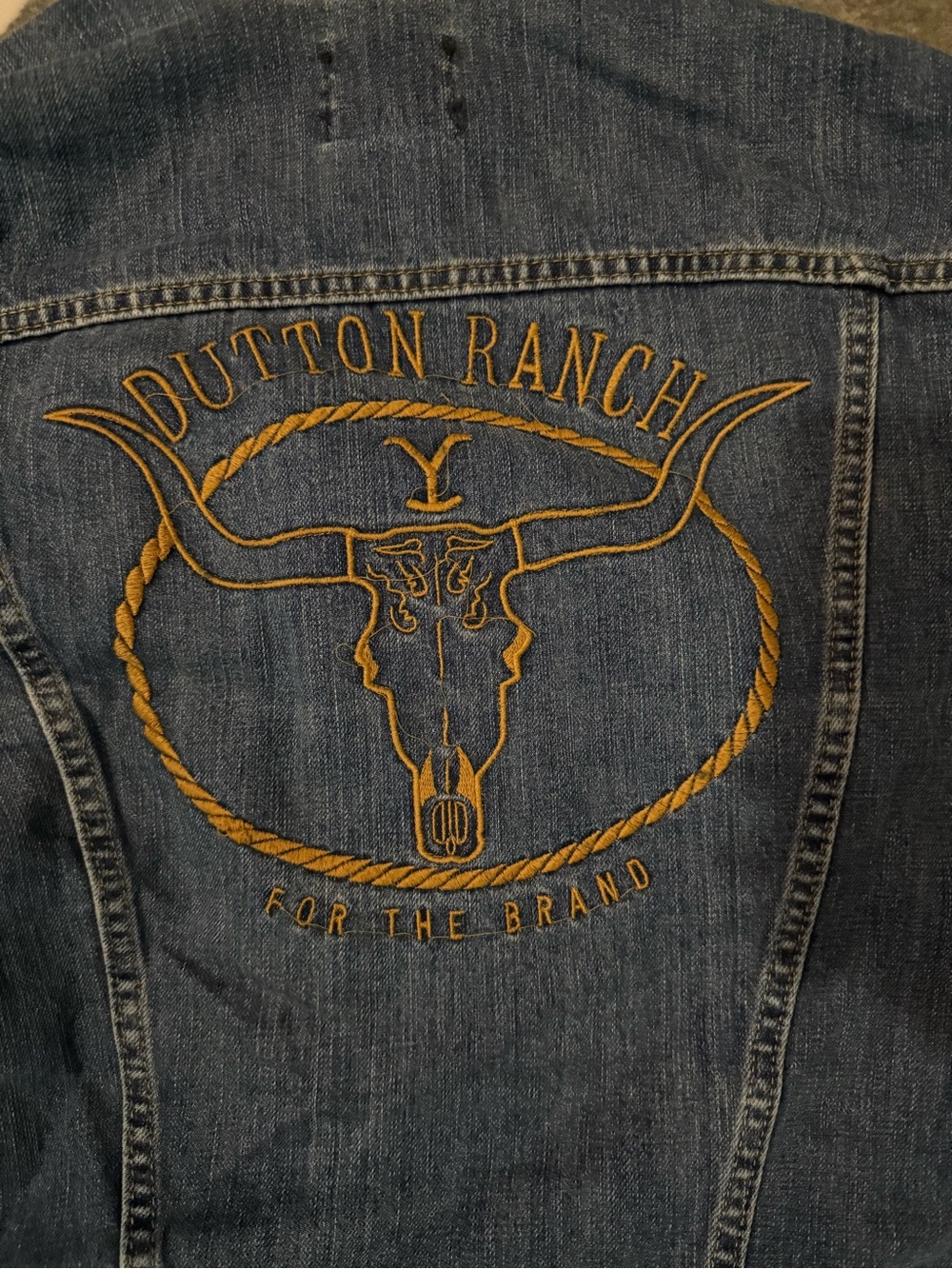 Wrangler Blue Denim Jeans with Gold Embroidered Ranch Skull